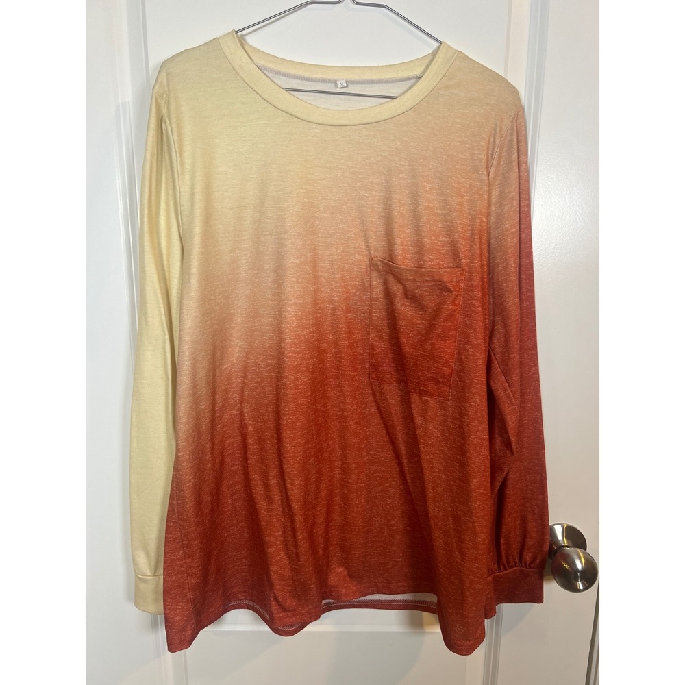 Unbranded Mens Long Sleeve T-Shirt Ombre Gradient Pocket Orange Cream Size‎ XL